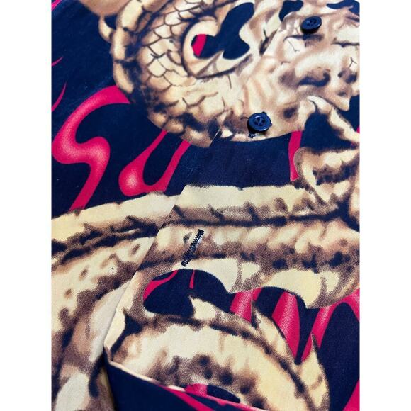 KNU Gear Men’s‎ Button Up Shirt - Japanese Dragon Flames Black / Red - XL - Picture 5 of 7